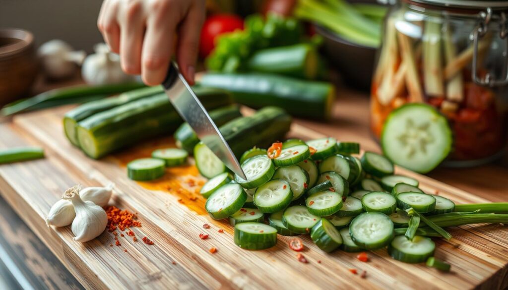 Korean Cucumber Kimchi Preparation