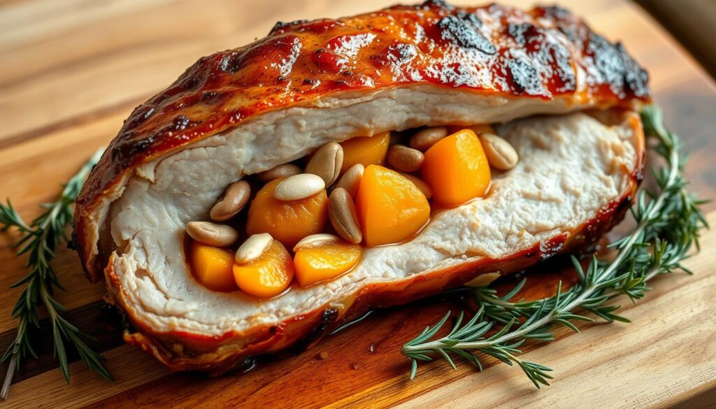 Apricot Pine Nut Stuffed Pork Loin