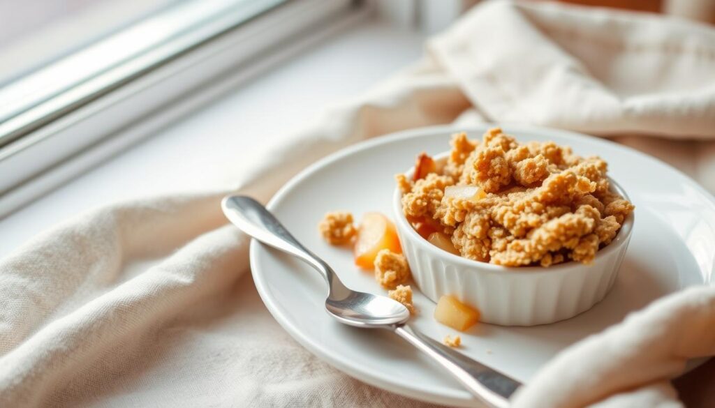 Baby-friendly apple crumble serving