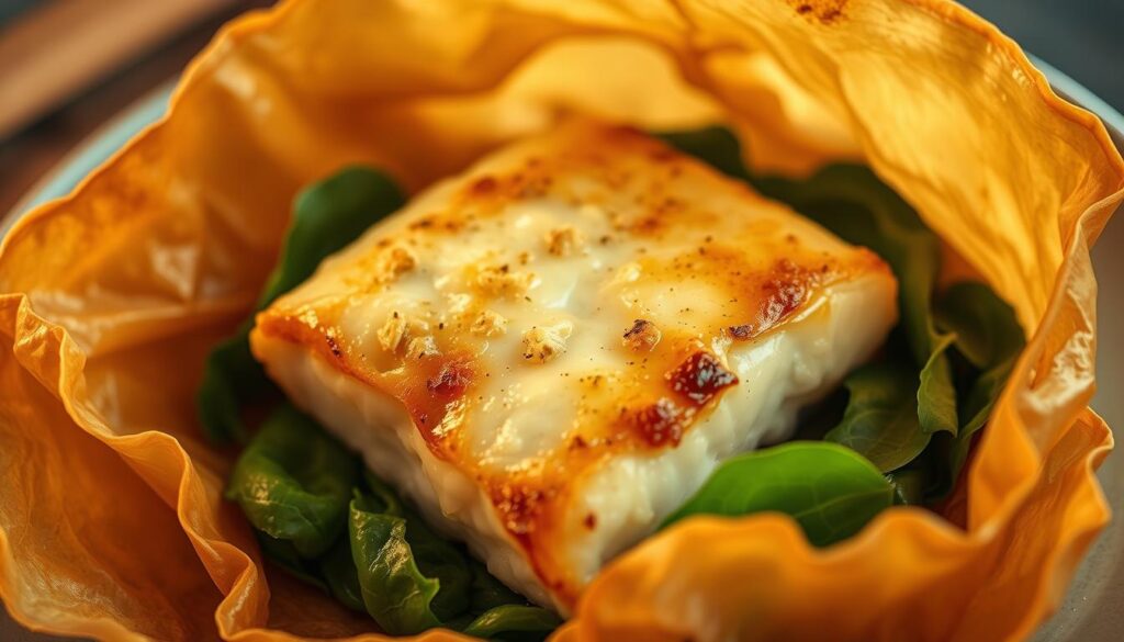 Baked Halibut in Filo Pastry