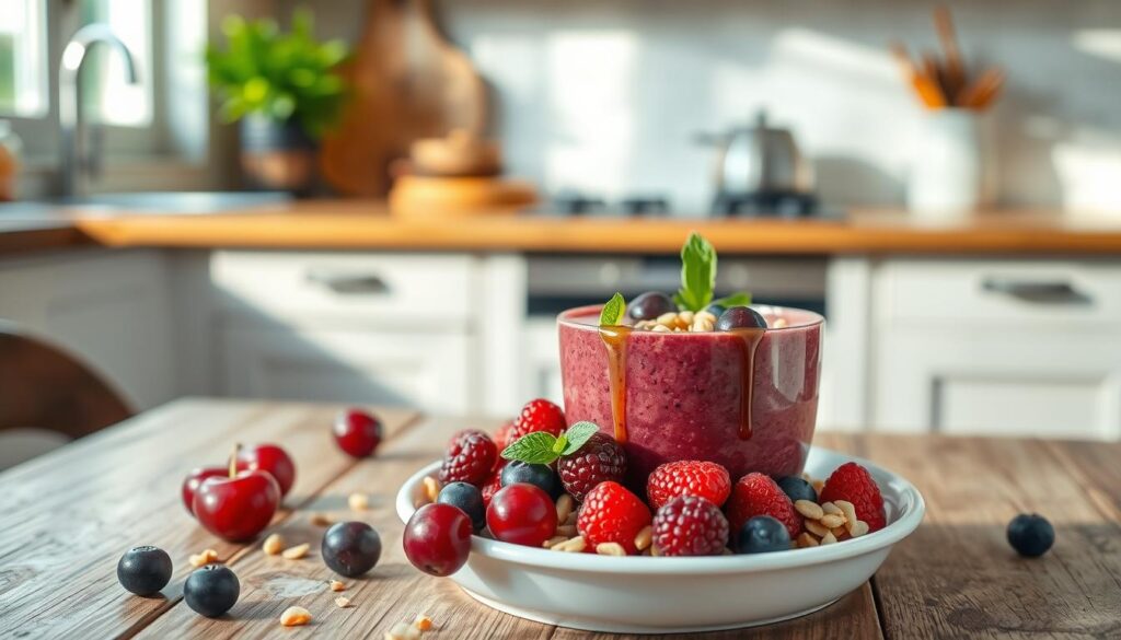 Cherry Berry Smoothie Bowl Presentation