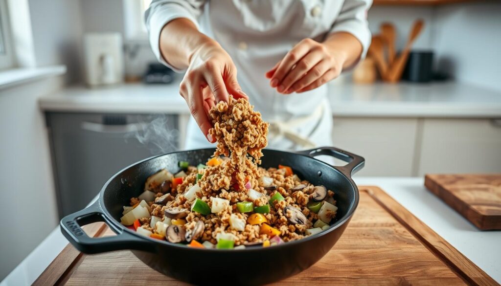 Cooking Veggie Crumbles Step by Step