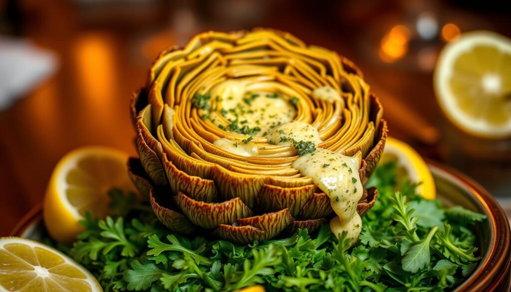 Mediterranean artichoke dish presentation