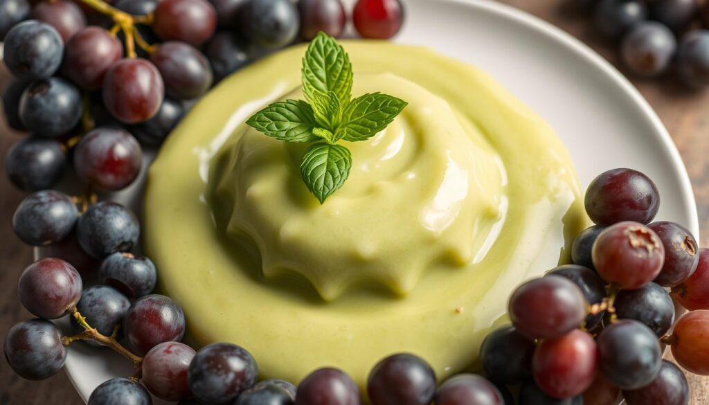 Pistachio Pudding with Grapes