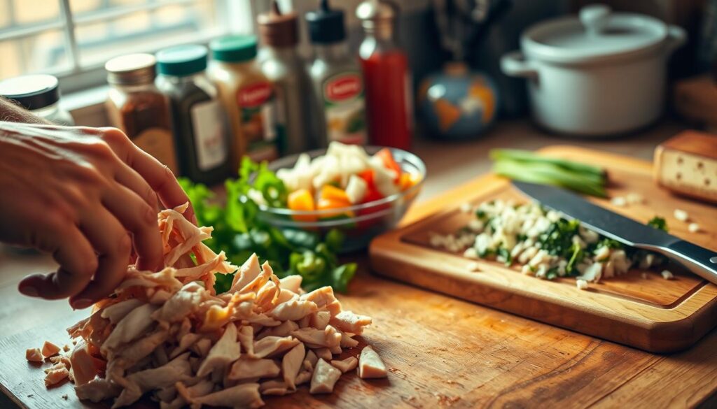 Preparing Chicken Filling for Jalousie