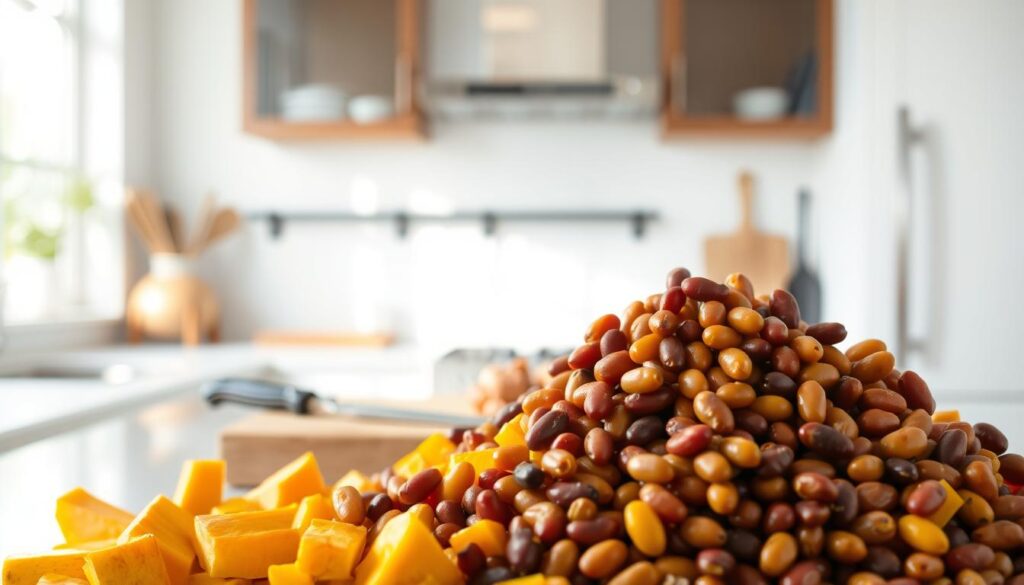 Preparing Squash and Kidney Beans