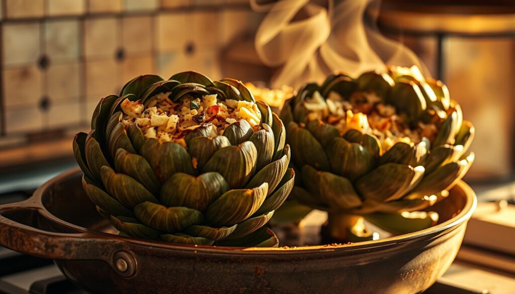 Stuffed Artichokes Cooking Process