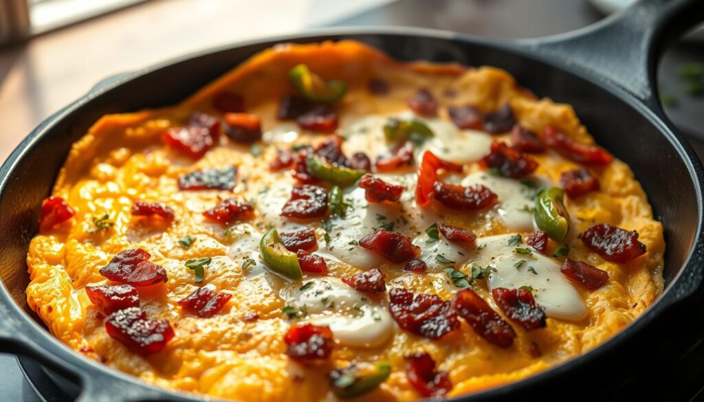 bacon bell pepper and vegan cheese omelette recipe